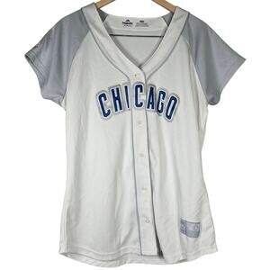 Majestic Chicago Cubs‎ Fan Fashion Short Sleeve Button Down Sewn Jersey White L